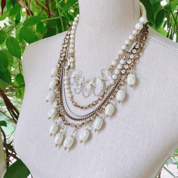 VTG Silpada KR KRN0010 Pearl Brass Crystal Convertible Statement Bib Necklace - Picture 2 of 14